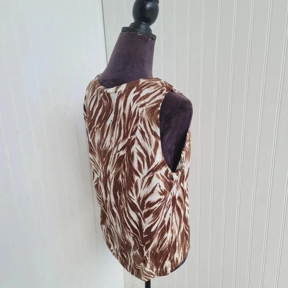 Talbots Women's Brown White Print Knit Stretch Sleeveless Shirt Top Sweater Sz L - Picture 2 of 10